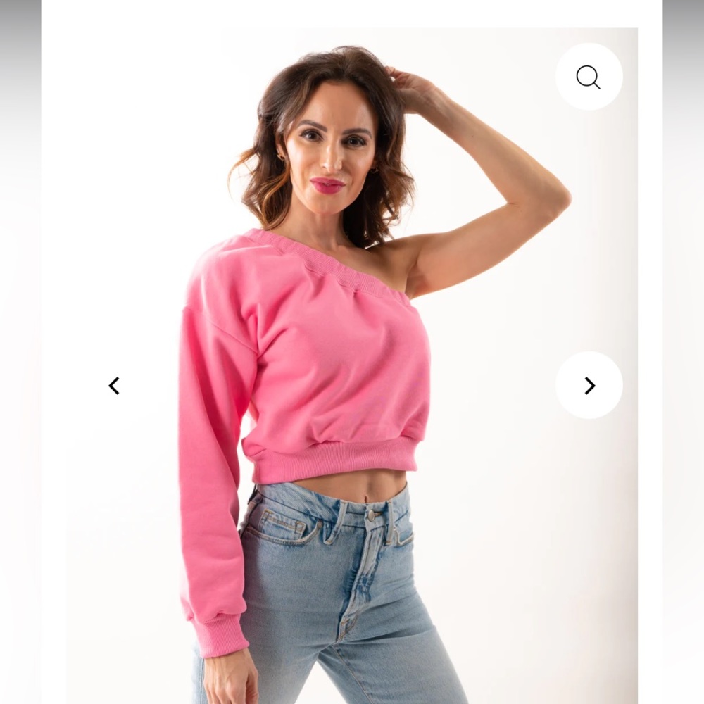 One Shoulder Pink Cropped Sweatshirt